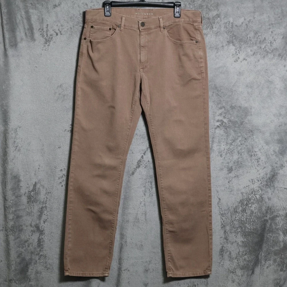 Mott & Bow Jeans Mens 35x33 Brown Slim Mercer Cotton Stretch Denim Preppy